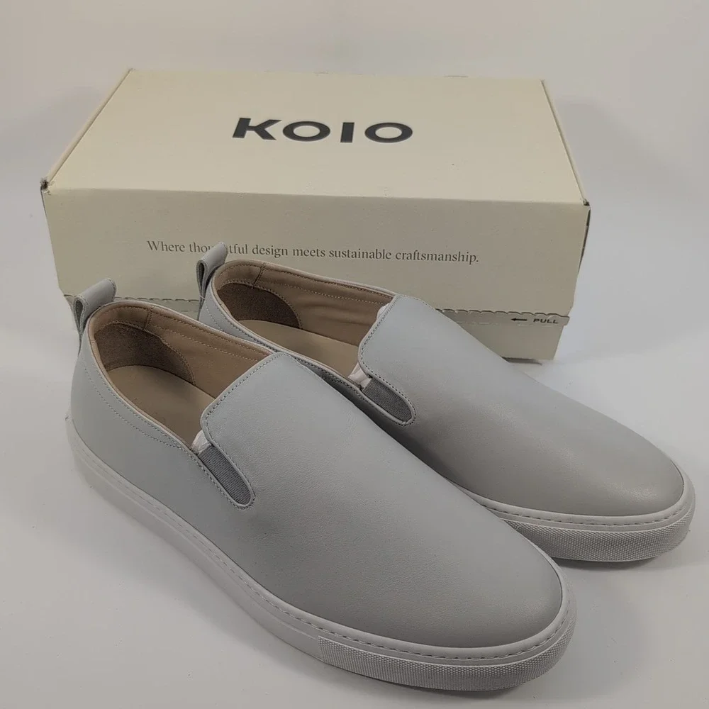 Koio Garda Italian Leather Slip-on Sneaker in Sandstone Grey Size 13 New in Box